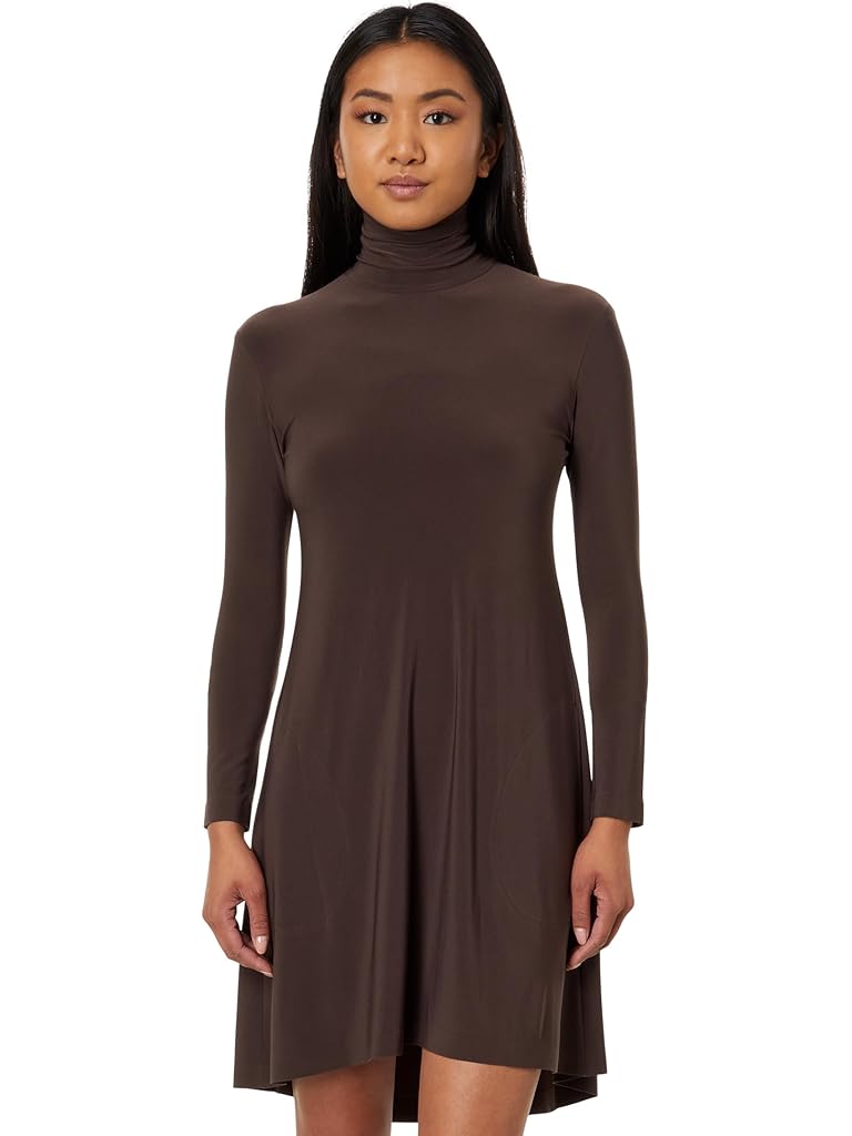 Brown Norma Kamali Long Sleeve Turtle Swing Dress